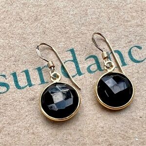 Sundance $128 NEW 1" BLACK ONYX 14kt Gold GF JULY Birthstone Handmade Earrings